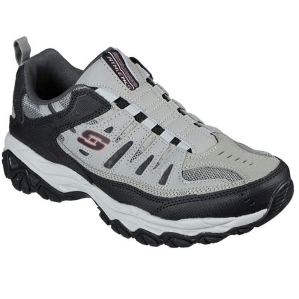 SKECHERS Men's Nubuck Leather Slip On Sneakers, Gray  Size 11 Medium Width